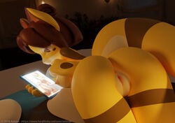 2018 3d anthro anus ashnar ass breasts brown_hair carret female fur furry furry_only hair looking_back nipples nude open_mouth pornography pussy rear_view sam_(ashnar) solo tail thick_thighs yellow_fur