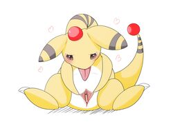 ampharos blush female feral heart nintendo pok&eacute;mon_(species) pokemon pokemon_(species) pussy simple_background spread_pussy spreading tongue tongue_out video_games