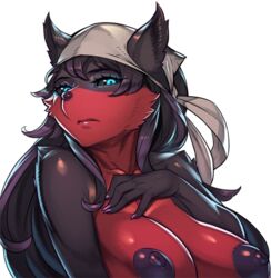 1girls anthro areolae bandana black_sclera blue_eyes breasts canine furry furry_only kythie_(legend_of_queen_opala) large_breasts legend_of_queen_opala long_hair magihound mammal nipples puffy_nipples sethxzoe