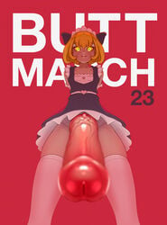 1futa animal_ears animal_penis arms_behind_back blonde_hair buttmarch cat_ears catgirl clothed clothing cock_pointing_towards_viewer futa_only futanari horsecock horsecock_futanari huge_cock humanoid looking_at_viewer low-angle_view maid maid_headdress pale_skin panties penis penis_close-up penis_focus penis_towards_viewer pov presenting presenting_penis red_background red_theme short_hair small_breasts solo solo_futa standing submissive_pov tailbox taker_pov text text_background thighhighs yellow_eyes yellow_hair