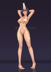 black_hair bob_cut breasts cuti-chan egyptian neith_(smite) nipples notcuti nude pinup pussy smite standing