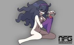 1girls barefoot belly breasts casual casual_nudity eyelashes feet female hex_maniac holding human long_hair nail_polish nintendo nipples nonsexual_nudity nude_filter nudefilterguy official_artwork_edit pale_skin photoshop poke_ball pokemon pokemon_xy purple_hair pussy sitting solo text toes uncensored watermark