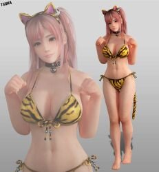 1girls 3d animal_ears bad_id bad_pixiv_id bell_collar big_breasts bikini blender_(medium) breasts cat_bell cat_ears cat_tail collar commentary_request dead_or_alive dead_or_alive_5 female front-tie_bikini_top front-tie_top hair_ornament hair_up highres honoka_(doa) large_breasts lips long_hair navel pink_hair saskeni side-tie_bikini_bottom side-tie_bottom side_ponytail skull_hair_ornament skull_ornament solo swimsuit tail tiger_ears tiger_print tiger_tail tsuna xnalara_(medium)