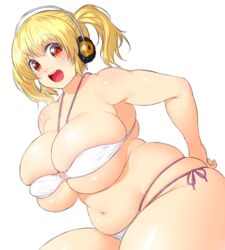 blonde_hair chubby female female_only headphones nitroplus onsoku_inu solo super_pochaco swimsuit tagme twintails