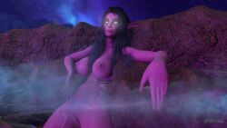 1girls 3d apheliyass bath blizzard_entertainment blue_hair female female_only night_elf nude pinup purple_skin pussy solo spread_legs tyrande_whisperwind warcraft world_of_warcraft