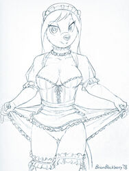 2018 annie_(brian_mcpherson) anthro beaver bottomless breasts brian_mcpherson cleavage clothed clothing collar female maid_uniform mammal monochrome nude pussy rodent sketch uniform