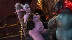 1boy 1girls 3d ahe_gao big_breasts blizzard_entertainment body_writing breasts collar djaradin female interspecies lactation leash maiev_shadowsong male night_elf pink_skin pregnant pussy sex size_difference vaginal_penetration vaginal_sex warcraft white_hair world_of_warcraft zentaeron