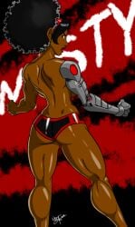 1girls 2017 aeolus06 afro ass big_ass black_hair black_panties black_underwear cybernetic_arm dark-skinned_female dark_skin female female_only marvel misty_knight panties solo underwear