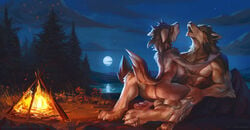 2018 4_toes 5_fingers anthro ass balls bite bonifasko breasts brown_hair brown_pawpads brown_tail canine chest_tuft claws cloud detailed_background dipstick_tail duo female fingers fire fireplace foliage forest hair happy_sex hindpaw human knot male male_penetrating mammal moon multicolored_tail muscular muscular_male night nipples outside pawpads paws penetration penis pine_tree rakan_(werewolf) scar sex sideboob signature star straight toes transformation tree tuft two_tone_tail vaginal_penetration water were werewolf white_tail wolf