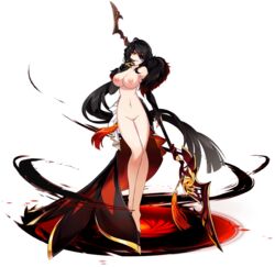 ara_haan black_hair breasts edit edited elsword falmataz navel nipples nude_filter spear yellow_eyes