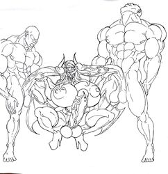 1futa 2boys abs animal_ears arms_up bald balls balls_in_bodysuit bare_shoulders barefoot batwings belt bimbo black_and_white busty cleavage curvy demon demon_girl erect_nipple erect_nipples erection eyelashes footwear front_view futa_is_smaller futanari group half-dressed half_dressed handjob high_heels horn hourglass_figure human humanoid hyper hyper_balls hyper_breasts hyper_penis intersex interspecies legwear long_hair long_tongue looking_up male male_on_futa multiple_boys multiple_males muscle muscular muscular_male nude open_mouth oral original_character piercing pose posing simple_background squatting standing stockings thick_lips tongue tongue_out topless vein veins veiny veiny_penis voluptuous white_background wide_hips wings