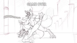 16:9 a_walk_home anal anal_sex balls canine cock_ring digital_media_(artwork) dirty_talk fluffy fluffy_tail fox furfragged game_over looking_pleasured male mammal monochrome penetration penis sex sketch yaoi