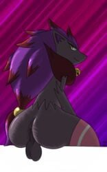 1boy 2018 absurd_res animal_ears animal_genitalia anthro anthrofied anus ass balls bell_collar big_ass big_butt breaking_the_fourth_wall bubble_ass bubble_butt butt canid canine canis dat_ass digital_media_(artwork) eyelashes eyeshadow fan_character femboy fur furaffinity girly hair hi_res huge_ass huge_butt legwear long_hair looking_at_viewer looking_back male male_only male_zoroark mammal mien_(pandashorts) multicolored_hair nintendo nude original_character pokémon_(species) pokemon pokemon_(species) rhuanfps sex shiny simple_background sissy sitting smile solo solo_male testicles thick_thighs transparent_background trap video_games wide_hips yellow_eyes zoroark