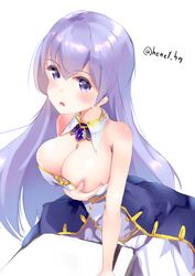 azur_lane bangs bare_shoulders blue_dress breasts cleavage clothed_masturbation clothing commentary crotch_rub detached_collar dress eyebrows_visible_through_hair female hair_between_eyes henet_hene jewelry large_breasts long_hair masturbation masturbation_through_clothing pendant purple_eyes purple_hair rodney_(azur_lane) self_fondle solo strapless strapless_dress table_humping twitter_username very_long_hair white_background white_collar