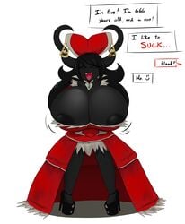 1girls ambiguous_gender angelthecatgirl black_hair black_nipples black_skin breasts closed_eyes demon_girl eve_(the_binding_of_isaac) female female_only horn horns hyper_breasts motion_lines mouth_open nipple nun solo text the_binding_of_isaac whore_of_babylon