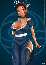 1girls areolae ass avatar_the_last_airbender big_ass blue_dress blue_eyes braid breasts brown_hair choker cleavage clothed clothing dark-skinned_female dark_skin delta26 dress erect_nipples erect_nipples_under_clothes female female_only front_view hand_on_breast huge_breasts human katara large_breasts long_hair nipple_bulge ponytail side_slit sidelocks signature single_braid skindentation smile solo standing stockings straight_hair thighhighs