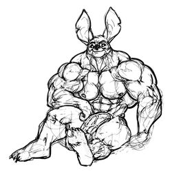 2011 abs alien anthro anthrofied big_muscles disney experiment_(lilo_and_stitch) feet furry_(artist) genitals greyscale humanoid_feet humanoid_penis lilo_and_stitch male male_only monochrome muscular muscular_male nipples notched_ear pecs penis sitting sketch smile solo stitch vein veiny_penis