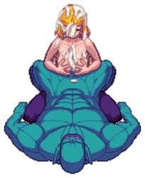 animated blonde_hair bouncing_breasts breast_grab breasts chijoku_no_troll_busters cum cum_explosion cum_on_breasts cum_on_face cum_on_hair cum_on_upper_body defeated fellatio grope groping helpless oral outercourse paizuri pixel_art rape red-p self_fondle squeezing