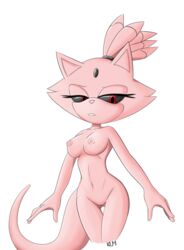 2018 anthro black_sclera blaze_the_cat breasts dragon_ball dragon_ball_z eyelashes feline female humanoid kinglikeme majin mammal nipples nude open_mouth pink_skin pussy red_eyes sega solo sonic_(series) tail vagina video_games