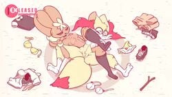 2girls animated anthro anthrofied areolae blush braixen breasts catfight clothing dialogue diives discarded_clothing duo english_text female female_ejaculation female_only fur furry furry_only hand-drawn heart longer_than_30_seconds lopunny nintendo nipples no_sound nude pokémon_(species) pokemon pokemon_(species) pussy pussy_juice sexfight squirting tail text video wrestling yuri