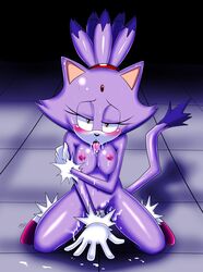 2017 andersonicth anthro areola blaze_the_cat blush breasts cum cum_everywhere erect_nipples feline feline female hi_res mammal messy navel nipples nude pussy solo sonic_(series) tongue tongue_out