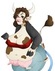 allymoodyneko anthro belly belly_expansion big_belly big_breasts big_butt bovine commission cow_girl expansion fat hip_expansion hybrid wide_hips