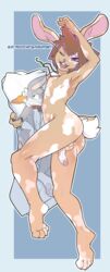 2016 4_toes 5_fingers anthro anus ass backsack balls bedroom_eyes body_pillow border buckteeth bugs_bunny dakimakura_design dakimakura_pillow digital_media_(artwork) electrixocket erection feet foreskin hair half-closed_eyes hi_res humanoid_penis jewelry lagomorph looking_at_viewer looney_tunes lying male male_only mammal mottled_fur necklace nipples nude on_side one_eye_closed open_mouth partially_retracted_foreskin penis penis_tuck perineum pillow pinup plantigrade pose purple_eyes purple_nose rabbit seductive short_hair signature simple_background sleepylp slim soles solo teeth toes uncut vein veiny_penis warner_brothers