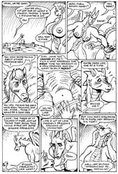 2018 anthro areola big_breasts black_and_white breasts claws comic dragon english_text equine female gustav_(here_there_be_dragons) here_there_be_dragons horn horse huge_breasts karno larger_female male mammal monochrome nipples nude olga open_mouth pussy size_difference skinny smaller_male speech_bubble teeth text wings zashy