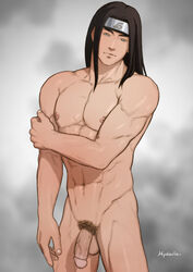 1boy abs bara black_hair flaccid forehead_protector headband human human_only hydaria hyuuga_neji long_hair looking_at_viewer male male_focus male_nipples male_only muscle muscles muscular muscular_male naked naruto naruto_(series) naruto_shippuden nipples nude nude_male pecs penis pubic_hair six_pack smile solo solo_male tagme veiny_penis violet_eyes white_eyes