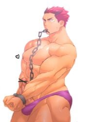 1boy bara boner chains erection koumi_akutsu kuromine_hiraya male male_focus male_only penis restrained solo taizou_mote_king_saga topless underwear yuatari