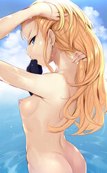 ass assam blonde_hair blue_eyes girls_und_panzer looking_at_viewer naked noripachi perky_breasts tagme water wet