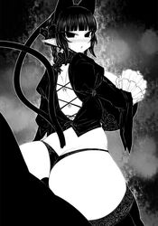 animal_ears ass big_ass blush braid braids breasts buttjob choker female ginku_mh huge_breasts looking_back monochrome pointy_ears rin_kaenbyou sideboob stockings tail thong touhou wide_hips