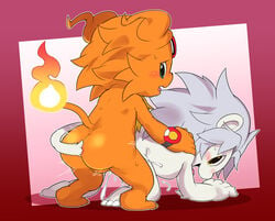 anal anal_sex anthro ass balls blush claws closed_eyes coronamon cum cum_inside digimon duo feline flaming_tail fur lion male mammal nude ofuro open_mouth orange_fur orgasm penetration sex simple_background smile spadamon tail_sex white_fur yaoi yellow_eyes