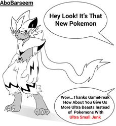 1boy 3_toes 4_fingers abobarseem belly big_hands claws fang feet feline flaccid foreskin furry half-closed_eyes humanoid_penis humiliation legendary_pokémon looking_away looking_back male male_zeraora monochrome nintendo no_nipples nude partially_colored paws penis pokémon_(species) pokemon pokemon_usm shadow shy small_penis small_penis_humiliation small_testicles standing sweat teeth testicles text video_games watermark whiskers white_background zeraora