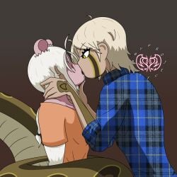 2girls assertive assertive_female deep_kiss deep_kissing dominant dominant_female domination female_on_female femdom holding_head lamia lesbian_kiss monster_girl naga orange_shirt original_character original_characters plaid_shirt projectsubby rat rat_ears rat_girl saliva snake snake_girl snake_tail submissive submissive_female wrapped_up yuri