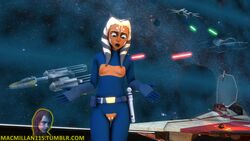 1girls 3d :o ahsoka_tano alien alien_girl alternate_costume arc-170_starfighter areolae artist_name astromech_droid background belt blue_clothing blue_eyes bodysuit breasts breasts_out catsuit cleavage_cutout clone_wars crotchless detailed_background droid erect_nipples facial_markings female female_only fight fingerless_gloves flat_chest front_view gloves hangar horn indoors jedi jedi_padawan jedi_starfighter laser lightsaber lightsaber_hilt looking_at_self looking_down lost_clothes macmillan11 nipples orange_skin pouch pubic_tattoo pussy robot science_fiction self_upload shocked shooting small_breasts solo_focus source_filmmaker space spacecraft spacesuit spread_arms standing star_wars tattoo tentacle_hair togruta vagina vehicle vulture_droid wardrobe_malfunction y-wing