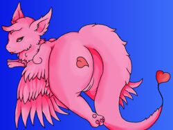 1girls 2018 3_toes ass avian blue_background blue_eyes digital_media_(artwork) egg_cave eyelashes female female_only furry giratina_(artist) gradient_background heart lying pawpads paws pink_fur pink_wings pussy simple_background solo solo_focus tagme tail tine_(egg_cave) tongue tongue_out wings wink