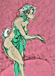 abs anthro barely_visible_pussy breasts caprine female goat looking_at_viewer mammal mixed_media nipples nude robakusa solo standing wide_hips