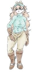 1_eye big_breasts close_breast closed_eye closed_eyes crossti crossti(artist) diego_brando hand_on_legs jojo's_bizarre_adventure jojo_pose jojo_reference juju_(oc) long_hair oc original original_character steel_ball_run