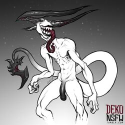 claws dekotf demon eyeless horn humanoid long_tongue male monstrous_humanoid nude penis sharp_teeth skinny smile solo teeth thick_tail tongue tongue_out