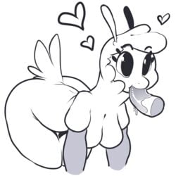 2017 alpaca anthro bent_over breasts camelid cute digital_media_(artwork) disembodied_penis eyelashes faceless_male featureless_breasts fellatio female heart hi_res itsunknownanon male mammal monochrome nude oral paprika_paca_(tfh) penis saliva sex simple_background them's_fightin'_herds white_background