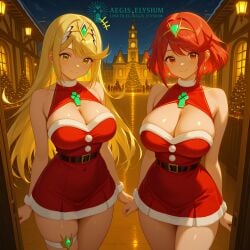 2025 2girls aegis_elysium ai-assisted ai_edit ai_generated alternate_costume background_characters big_breasts blonde_hair blonde_haired_female blushing_at_viewer blushing_female breasts chest_jewel christmas christmas_outfit christmas_tree city cityscape cleavage cloud clouds core_crystal core_crystal_(xenoblade) cosplay costume cute decoration decorations dress duo duo_focus earrings edited edited_ai edited_art edited_image female female_focus female_only floor gem glowing hair_ornament headpiece hi_res high_quality high_res high_resolution huge_breasts indoor indoors jewelry lamp large_breasts legs light lights long_hair medium_hair mythra mythra_(xenoblade) night night_sky nintendo pretty pyra pyra_(xenoblade) red_dress red_eyes red_hair redhead_female ribbon room santa_costume santa_dress seductive_look seductive_smile shiny shiny_skin short_hair smiling smiling_at_viewer snow standing star stars street symmetrical_docking thick thick_breasts thick_thighs thigh thigh_strap thighs tiara town tree trees wall wall_(structure) wardrobe watermark window windows xenoblade_(series) xenoblade_chronicles_(series) xenoblade_chronicles_2 yellow_eyes
