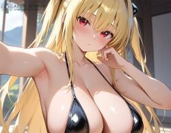 1girls 2025 aegis_elysium ai_generated alternate_breast_size arm_up armpit armpits arms_up big_breasts bikini black_bikini blonde_female blonde_hair blush blushing_at_viewer blushing_female breasts bush cleavage cloud clouds day female female_focus female_only floor hair_ornament headpiece hi_res high_quality high_res high_resolution highres house huge_breasts konjiki_no_yami large_breasts long_hair looking_at_viewer mountain mountains outdoor outdoors red_eyes seductive_look seductive_smile selfie shiny shiny_skin sky smiling smiling_at_viewer solo solo_focus sunlight sunshine teeth thicc thicc_breasts thick thick_breasts thighs tiara to_love-ru to_love-ru_darkness tree trees tsundere vegetation very_long_hair watermark