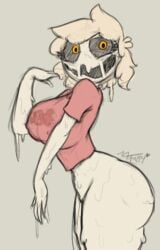 delirium_(the_binding_of_isaac) female female_only half_naked monster_girl mxfappy pink_shirt shirt_only sketch slime_girl smiling_at_viewer the_binding_of_isaac yellow_eyes