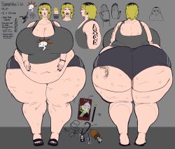 1girls ass belly big_ass big_belly big_breasts braces breasts character_sheet chubby crumplednapkins fat fat_ass female female_focus female_only giant_ass gigantic_ass huge_ass huge_belly huge_breasts huge_thighs hyper hyper_ass hyper_thighs massive_ass massive_breasts massive_thighs overweight piercing reference_sheet round_ass samantha_(crumplednapkins) smile solo sweat sweaty tall_female thick_ass thick_thighs