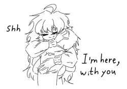 2025 affectionate baggy_clothing big_breasts black_and_white close_breast closed_eyes crossti crossti(artist) drawing holding_back holding_head hug hugging hugging_another image juju_(oc) long_hair no_sex oc offscreen_legs original original_character sketch sketch_lines wholesome you