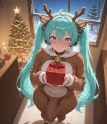 1futa abs ahoge ai_art ai_generated balls ballsack bulge bulge_through_clothing bulge_under_clothes busty christmas christmas_clothing christmas_hat christmas_headwear christmas_outfit civitai cock covered_abs curvy curvy_figure dickgirl dickgirl_focus foreskin futa_focus futa_only futanari gift gift_box gift_wrapped hatsune_miku hi_res high_quality high_resolution highres horn horns huge_cock looking_at_viewer nervous nervous_smile nervous_sweat onesie patreon penis penis_out presenting reindeer self_upload stable_diffusion twintails uncensored uncircumcised uncut upscaled voluptuous voluptuous_futa yuckle