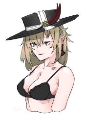 1girls big_breasts blonde_hair bra breasts cleavage closed_mouth colored_sketch earrings emotionless expressionless female female_only girls'_frontline girls'_frontline_2:_exilium green_eyes hat large_breasts long_hair sextans_(girls'_frontline_2) sketch sugac upper_body