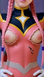 3on3freestyle battle body breasts breasts_out cindy clothes clothing damage female girl latex nipples petite skin suit superhero superheroine tight torn