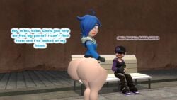 3d 3d_(artwork) bench big_ass_(female) big_ass_cheeks big_booty_(female) big_bubble_butt big_butt_(female) big_butt_cheeks bottomless_female bubble_ass_(female) bubble_booty deekystjohn_(artist) kaibernation miles_broflovski_(deekystjohn) no_panties no_pants pantless pantyless smg4 tari_(smg4)